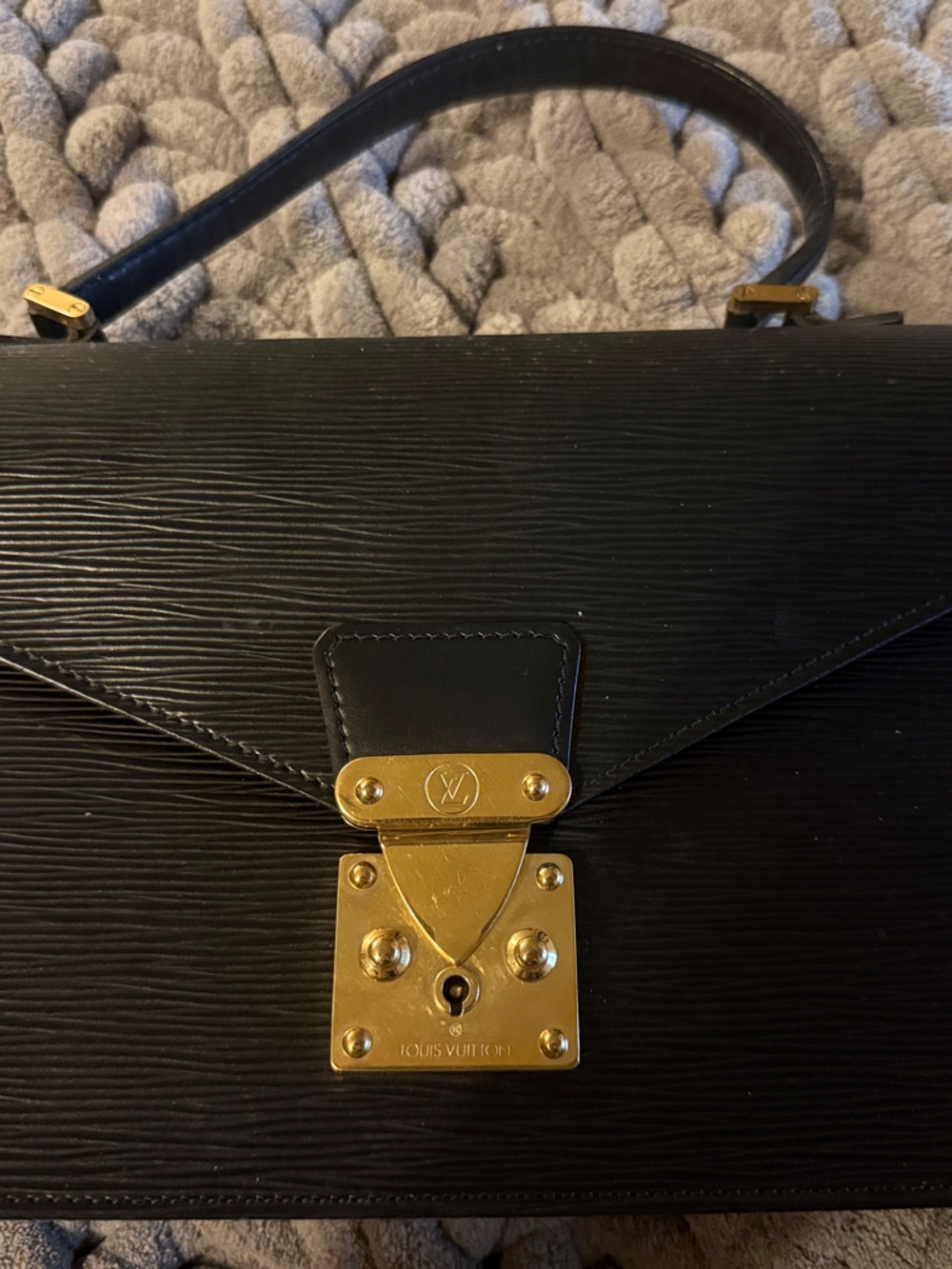Louis Vuitton Black Epi Leather Top-Handle Bag with Gold Hardware